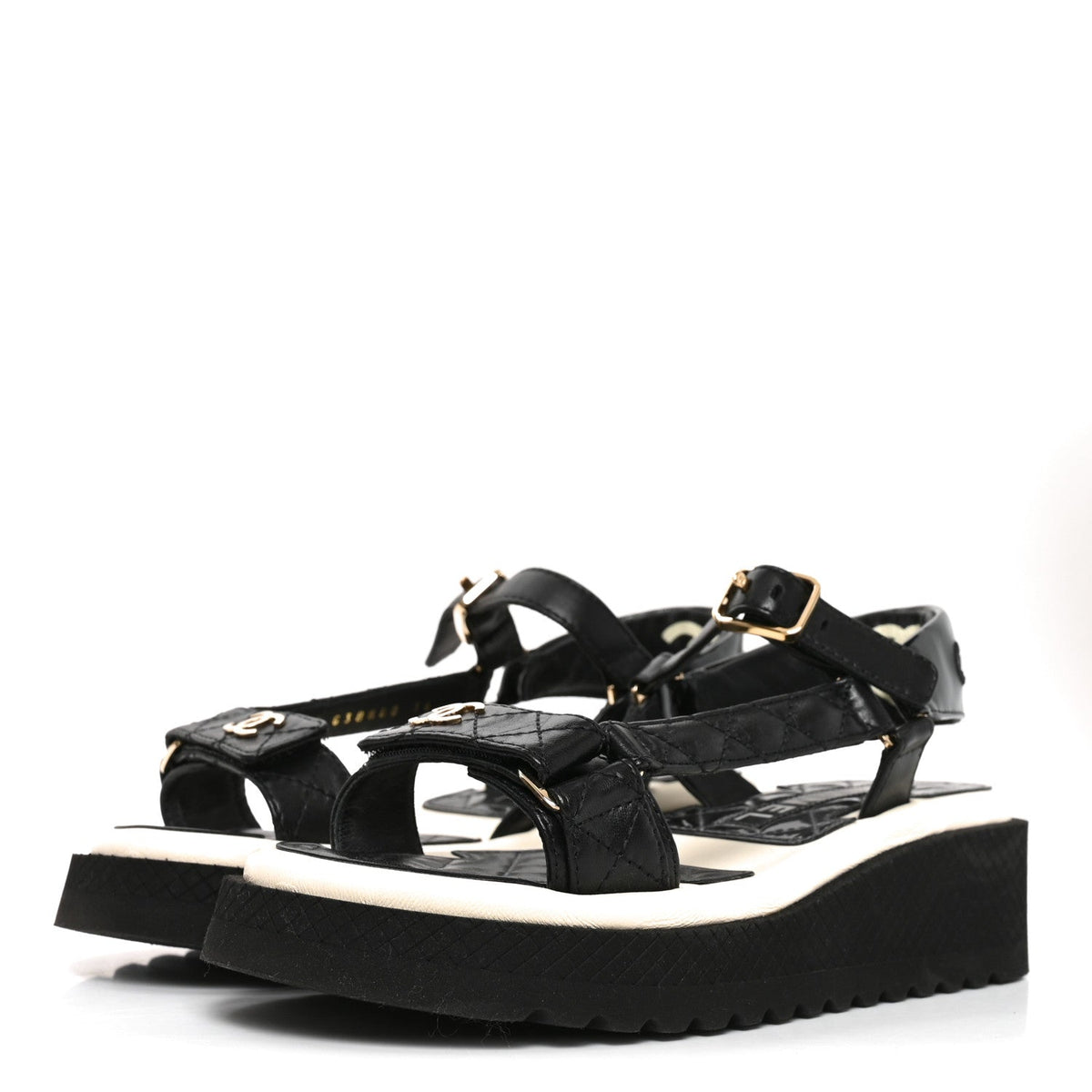 Lambskin Patent Calfskin Logo Platform Sandals 36 Black