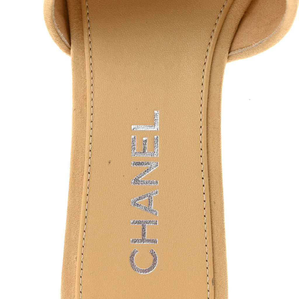 Suede Kidskin Velcro Mules 38 Beige