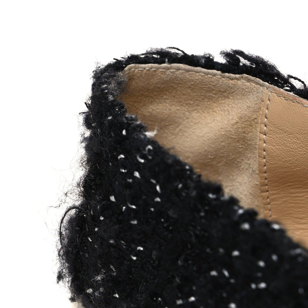 Metallic Lambskin Tweed CC Espadrilles 37 Black Silver