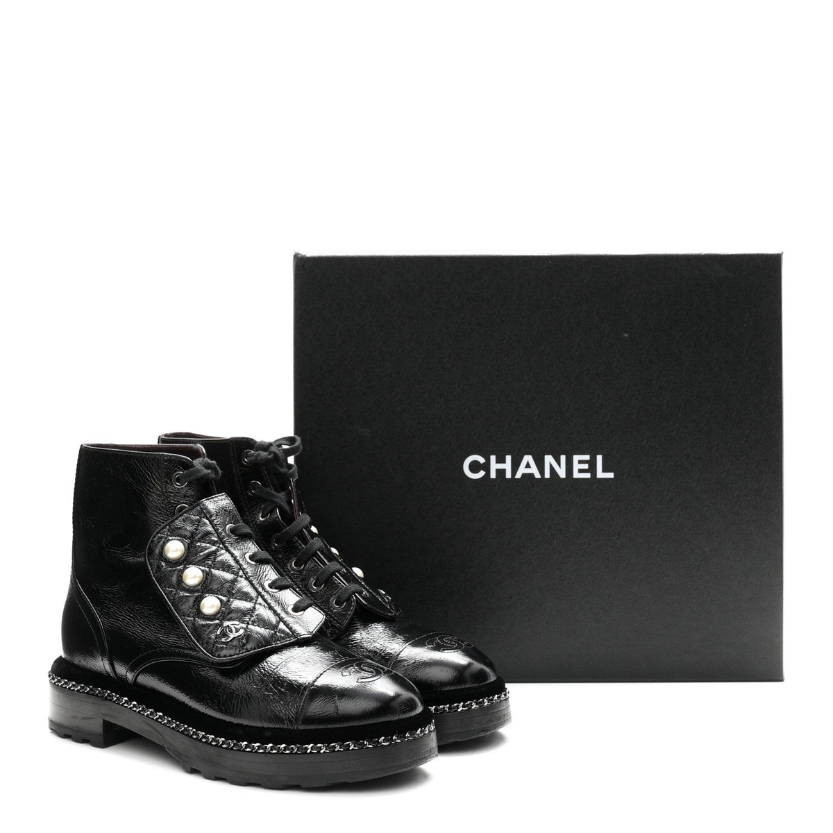 Crackled Calfskin Velvet Pearl Combat Short Boots 38 Black