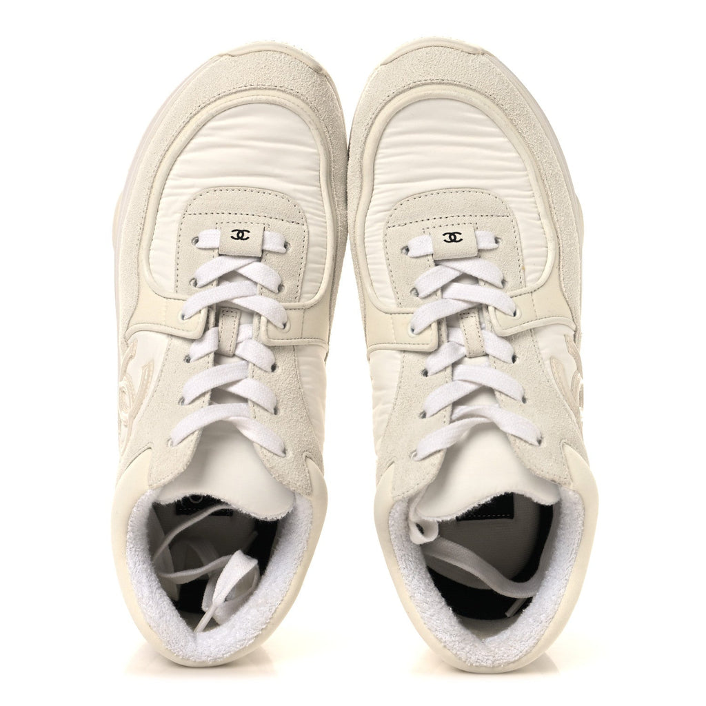 Suede Calfskin Fabric CC Sneakers 37.5 White