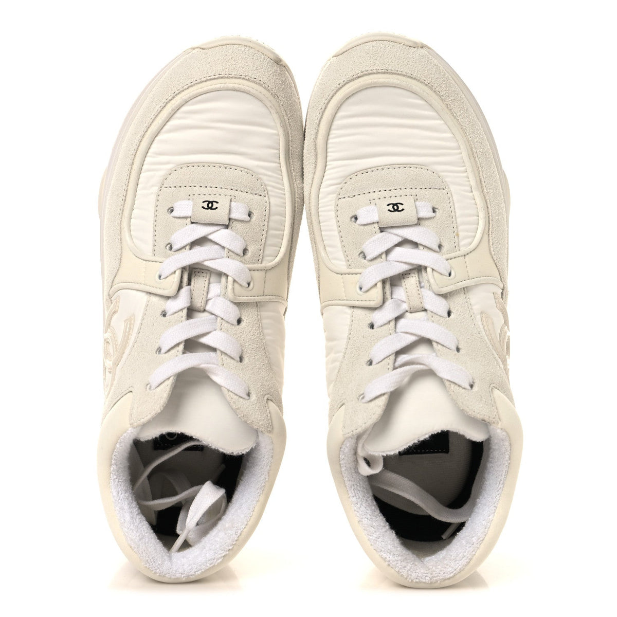 Suede Calfskin Fabric CC Sneakers 37.5 White
