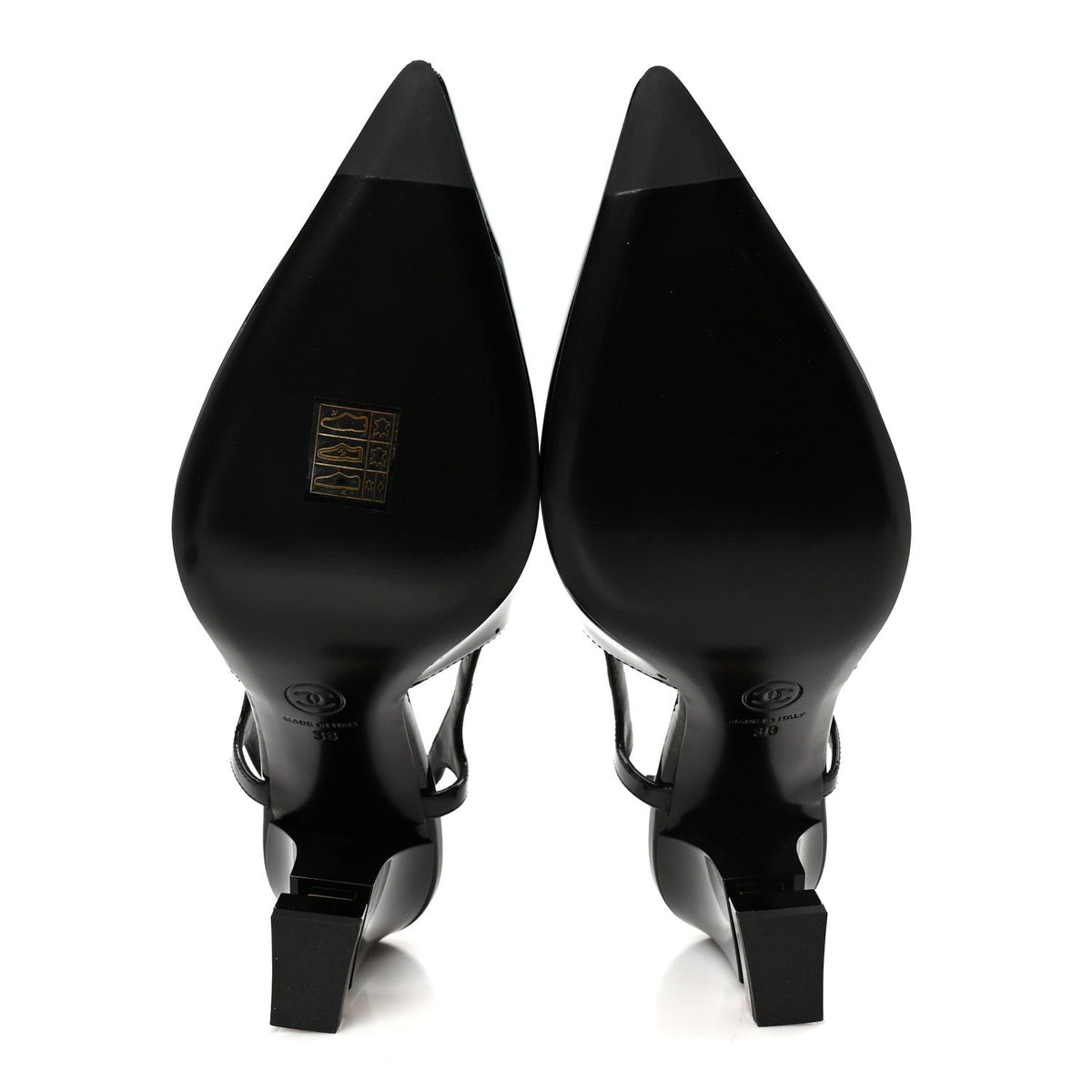 Patent Calfskin Slingback CC Cutout Pumps 38 Black