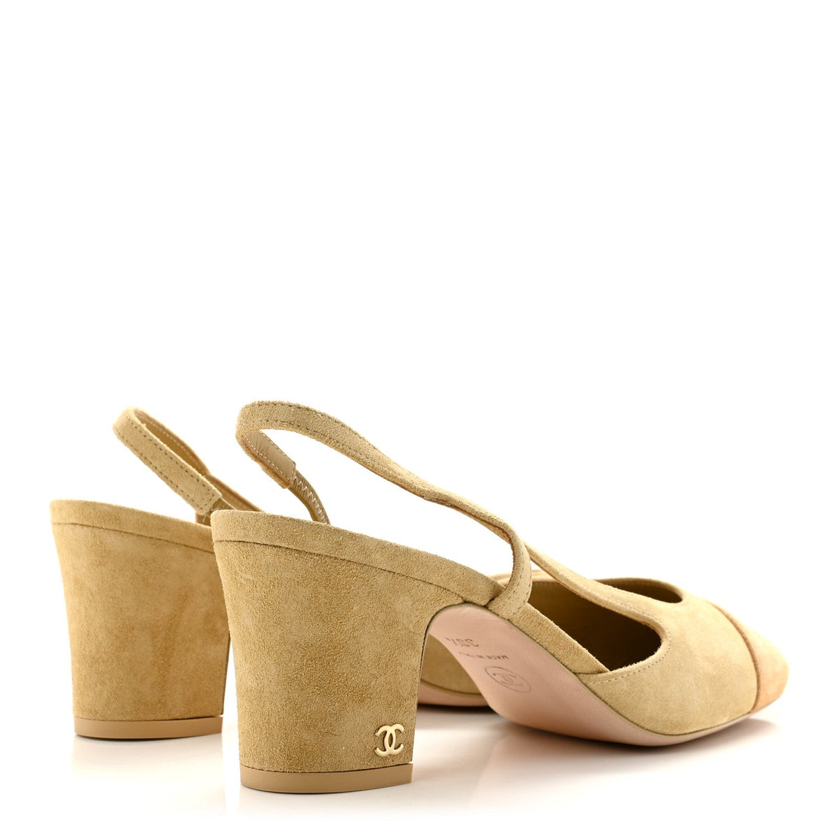 Suede Cap Toe CC Slingback Pumps 38.5 Light Beige