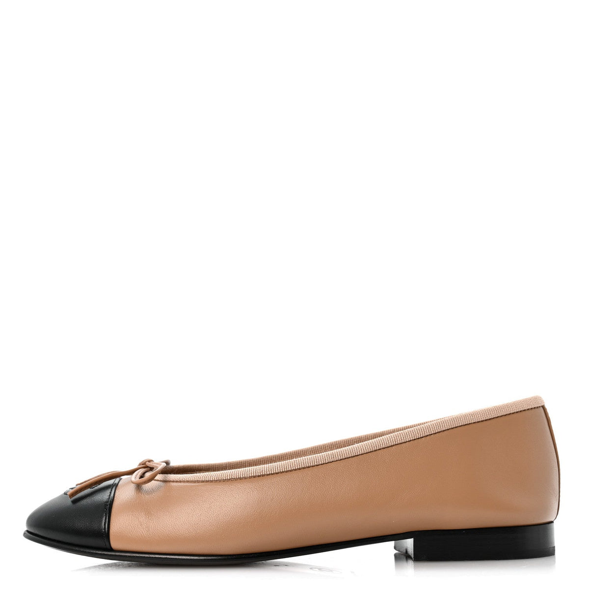 Lambskin Cap Toe CC Ballerina Flats 37 Dark Beige Black