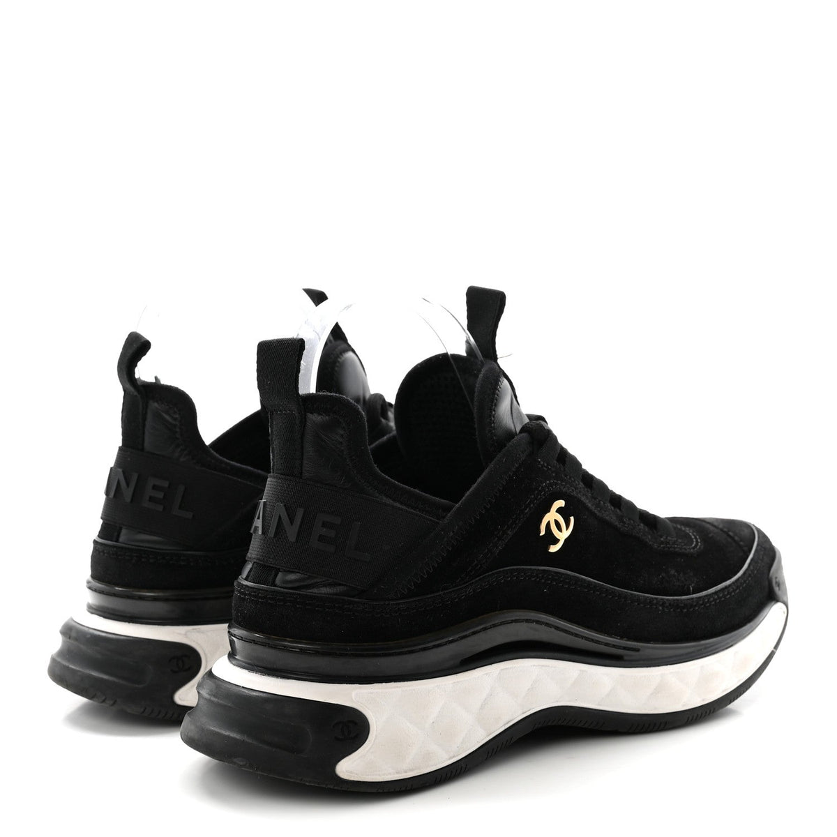 Suede Calfskin Nylon Grosgrain CC Sneakers 37 Black