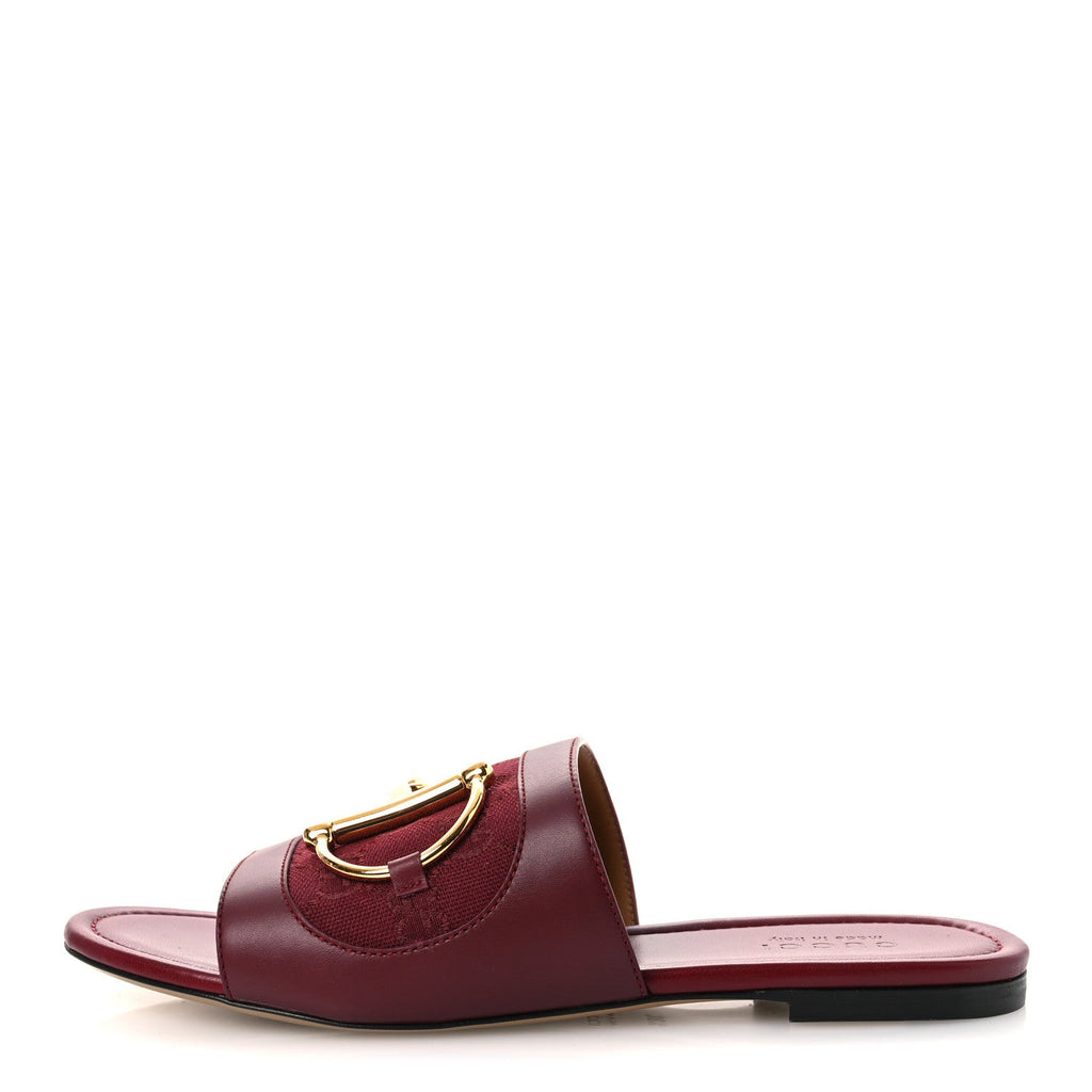 Calfskin Monogram Horsebit Womens Slide Sandals 38.5 Rosso Ancora