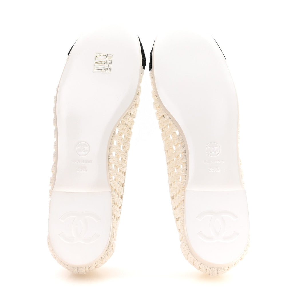 Mesh Crochet Cap Toe Ballerina Flats 39.5 White Black