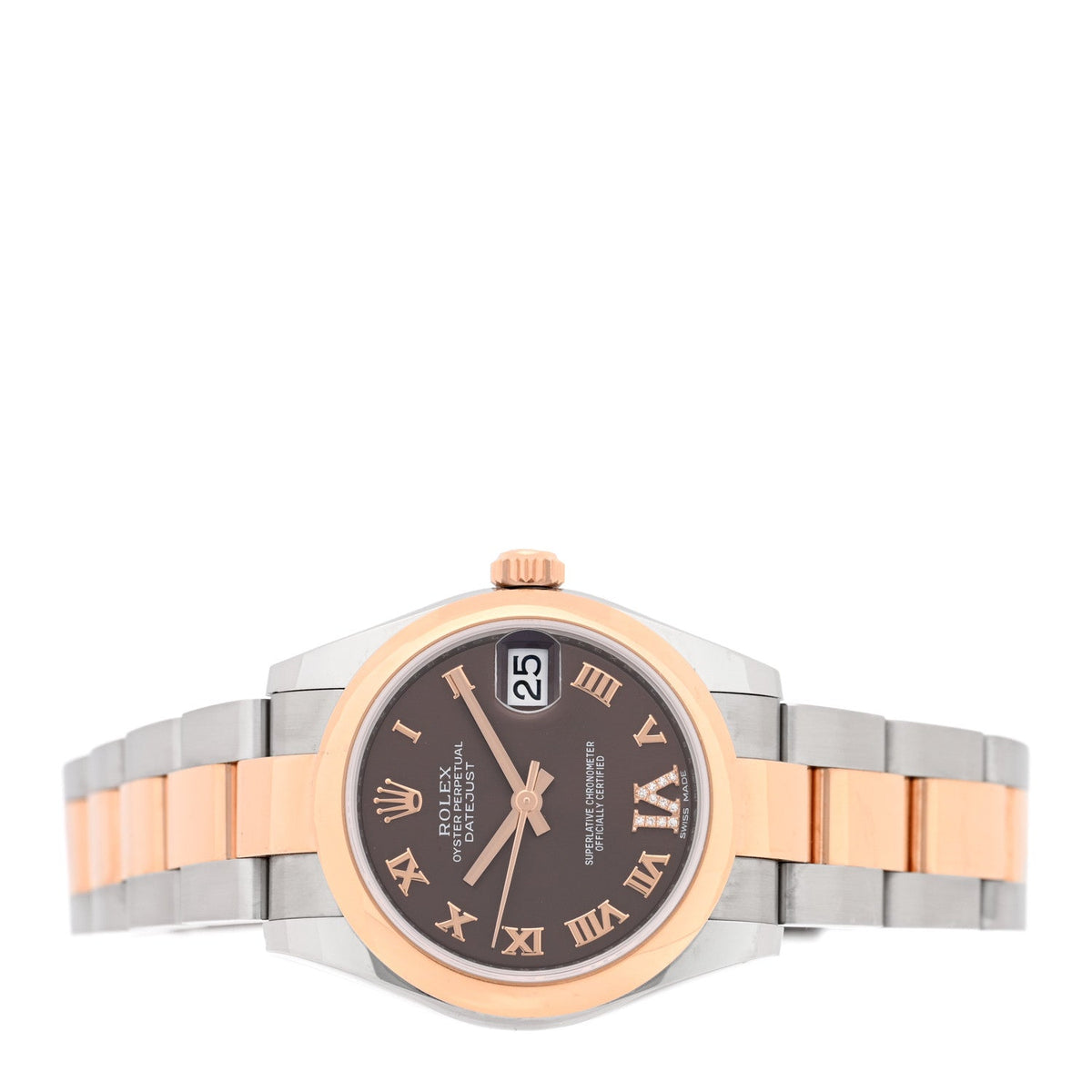 Stainless Steel 18K Everose Diamond 31mm Oyster Perpetual Datejust Watch Chocolate Roman 178241