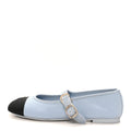 Fabric Grosgrain Mary Jane Flats 37 Light Blue Black