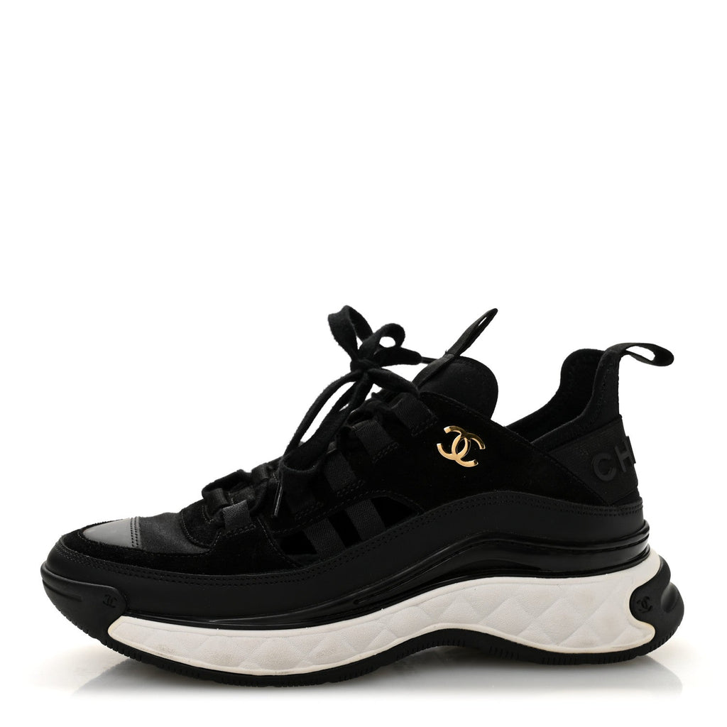 Velvet Calfskin Mixed Fibers CC Sneakers 35.5 Black