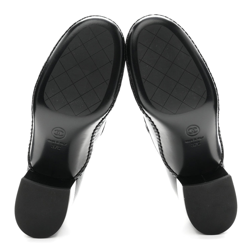 Shiny Calfskin Metal CC Loafers 37 Black