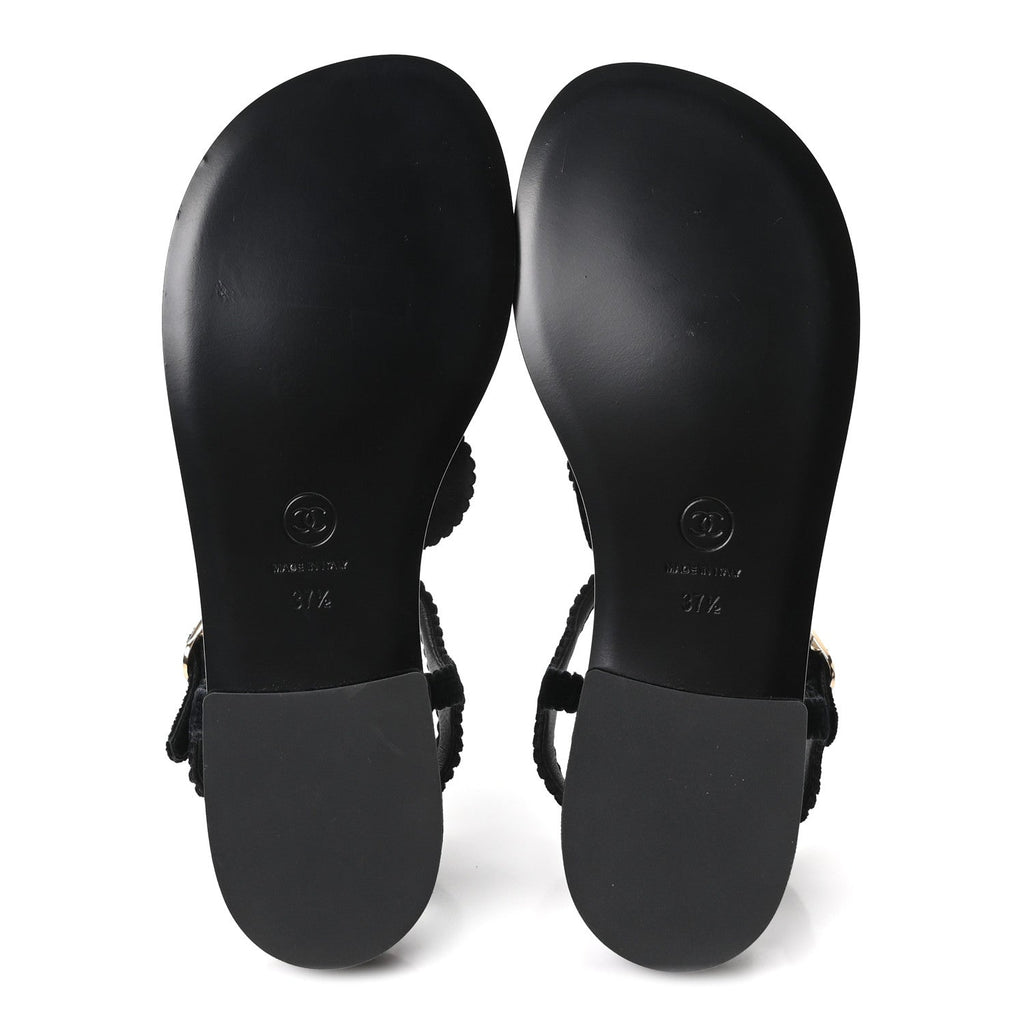 Velvet Pearl Camellia Thong Sandals 37.5 Black