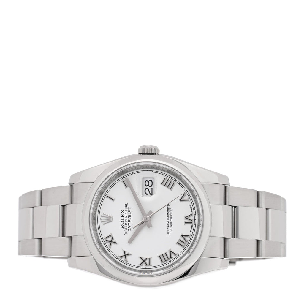 Stainless Steel 36mm Oyster Perpetual Datejust Watch White Roman 116200