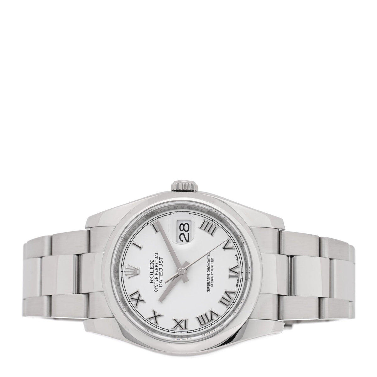 Stainless Steel 36mm Oyster Perpetual Datejust Watch White Roman 116200