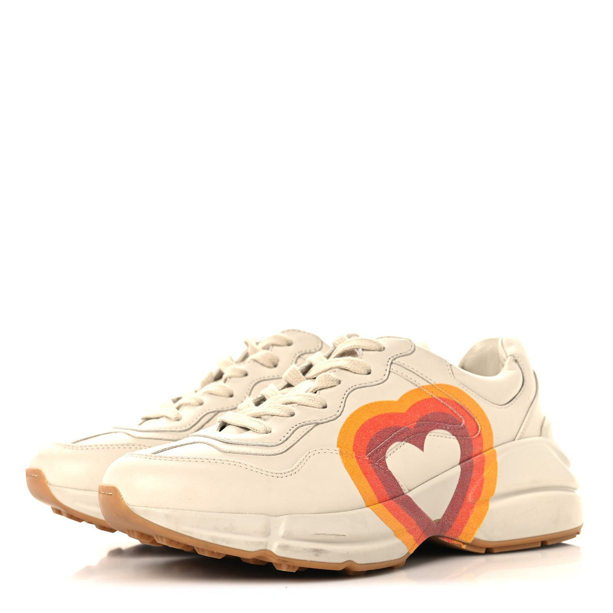 Calfskin Interlocking G Heart Rhyton Sneakers 36.5 Mystic White