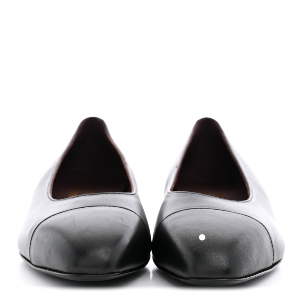 Lambskin Cap Toe CC Uniform Ballerina Flats 36.5 Black