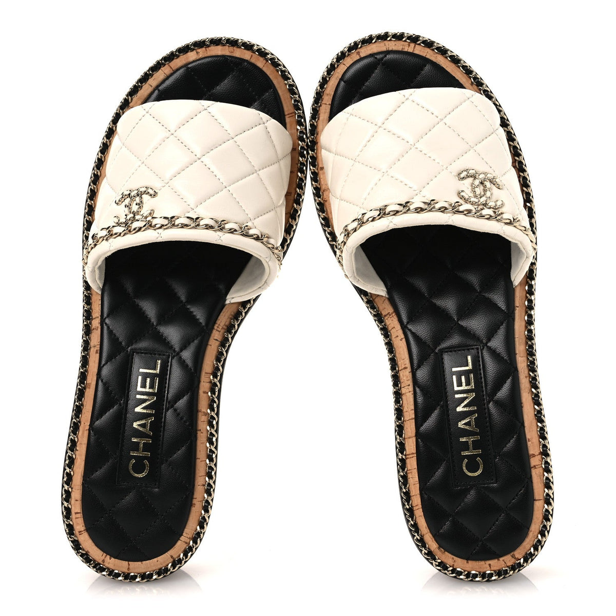 Lambskin Quilted Chain CC Sandals 39 White