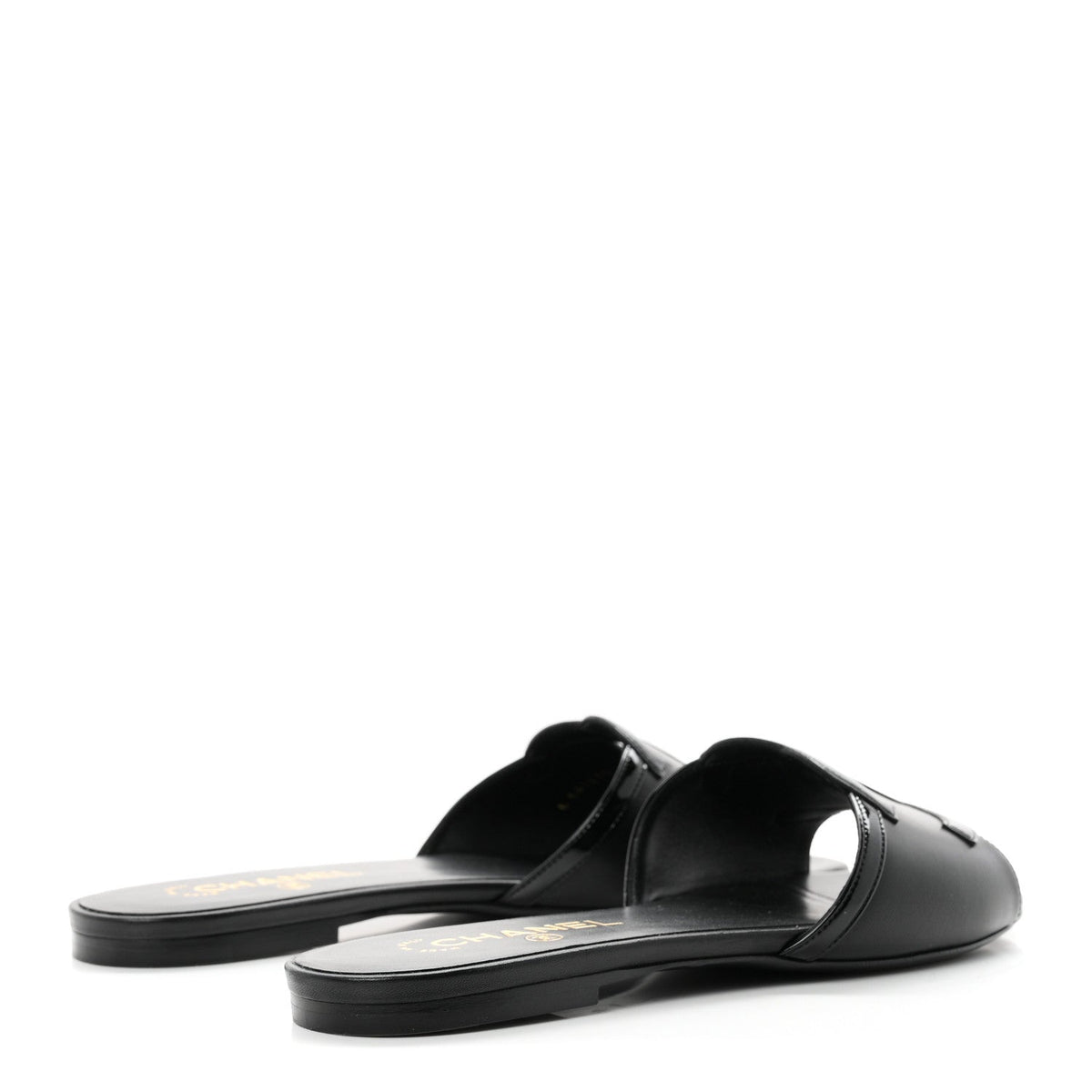 Lambskin Patent Calfskin CC Cutout Mules 39.5 Black