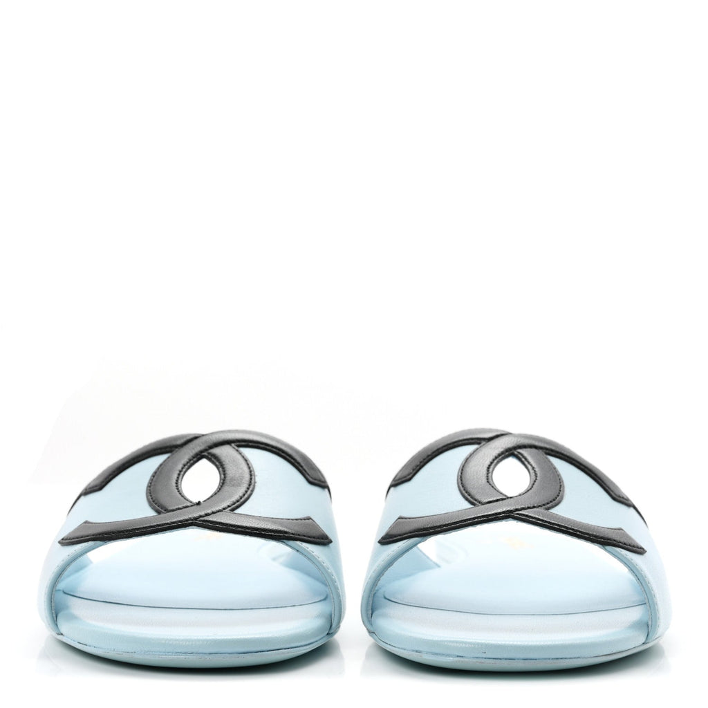 Lambskin CC Cutout Mules 41 Blue Black