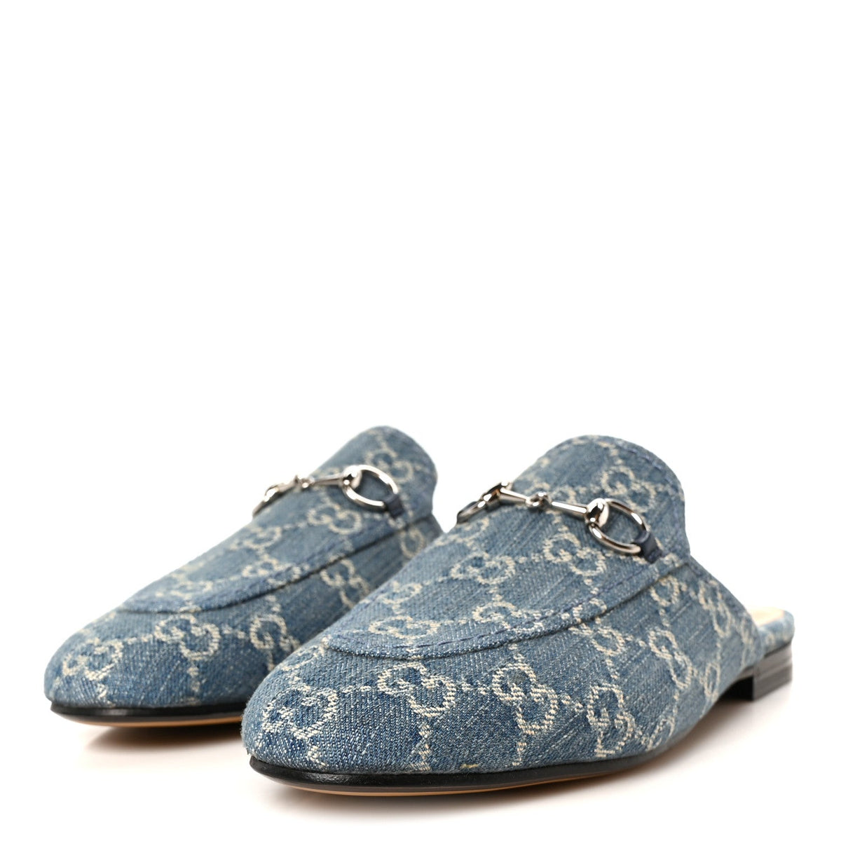 New Denim GG Malaga Kid Womens Princetown Slippers 36.5 Light Blue Royale