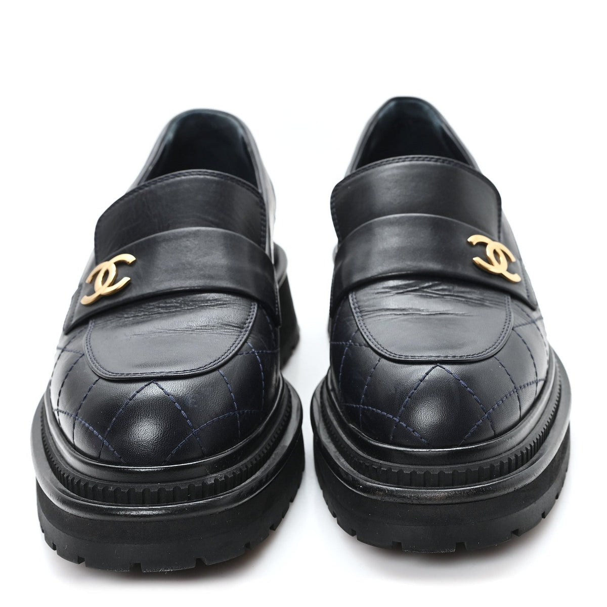 Calfskin Quilted CC Mocassin Loafers 38 Black