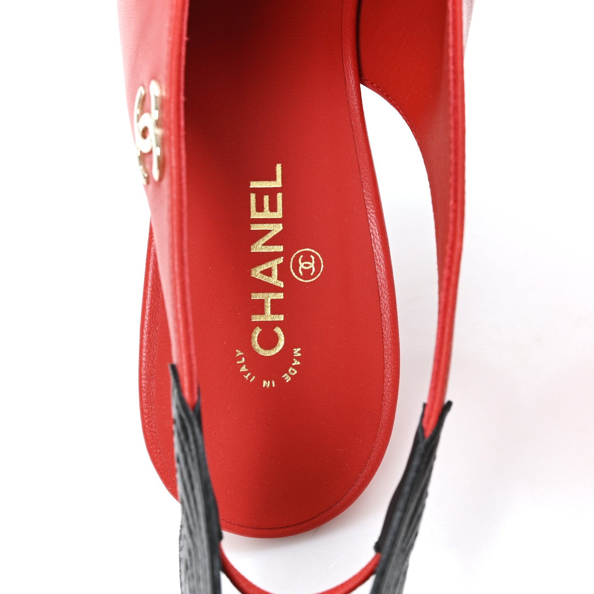 Lambskin Patent Calfskin Cap Toe CC Slingback Pumps 38 Red Black