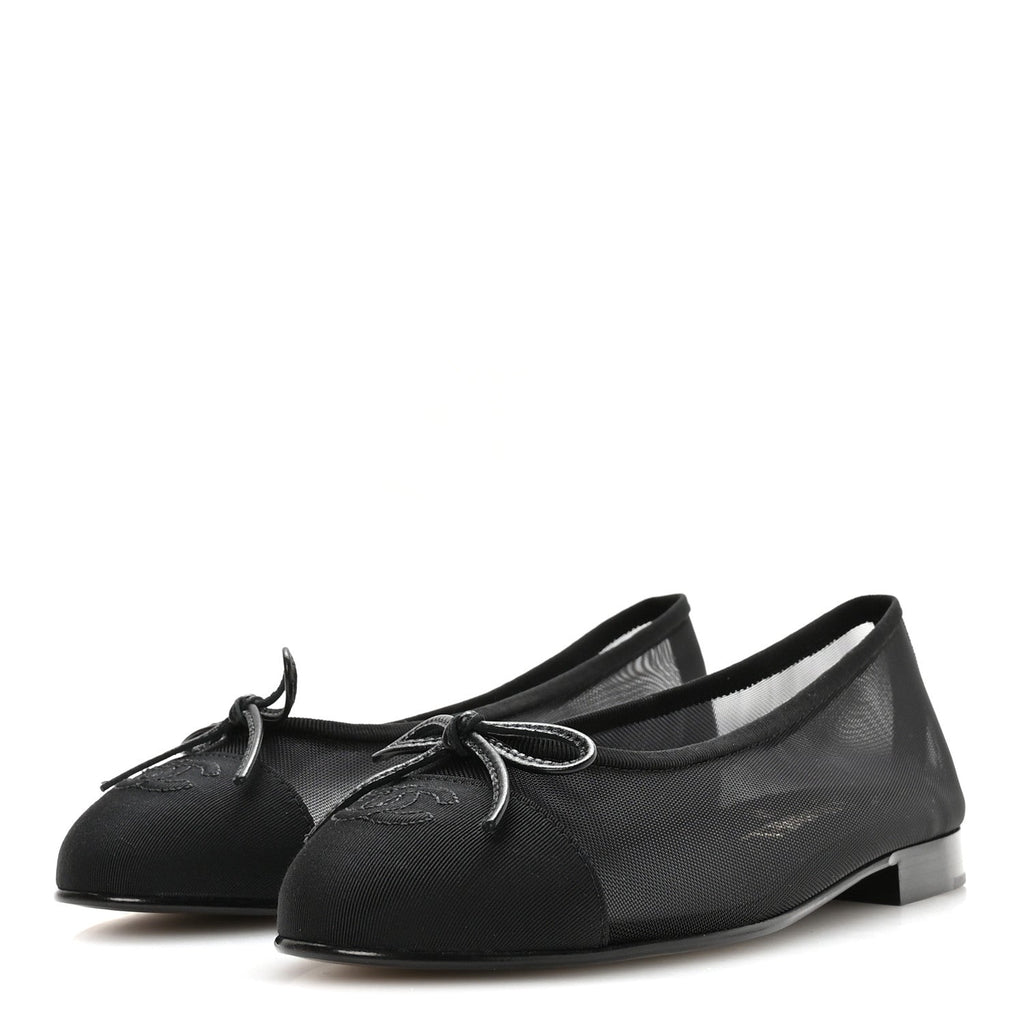 Mesh Grosgrain CC Cap Toe Ballerina Flats 37 Black
