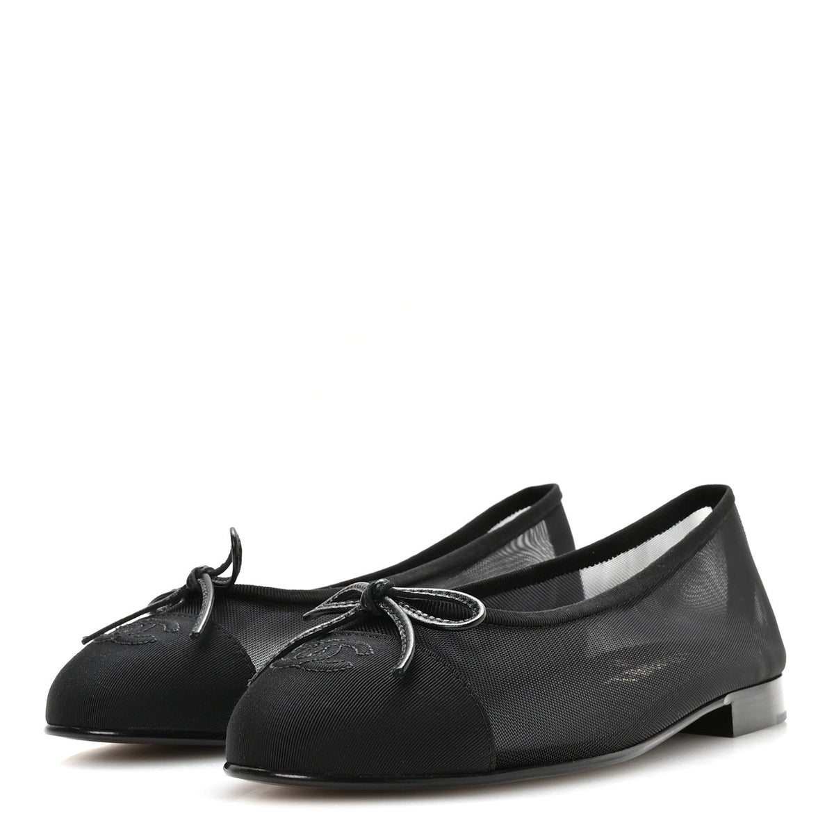 Mesh Grosgrain CC Cap Toe Ballerina Flats 37 Black