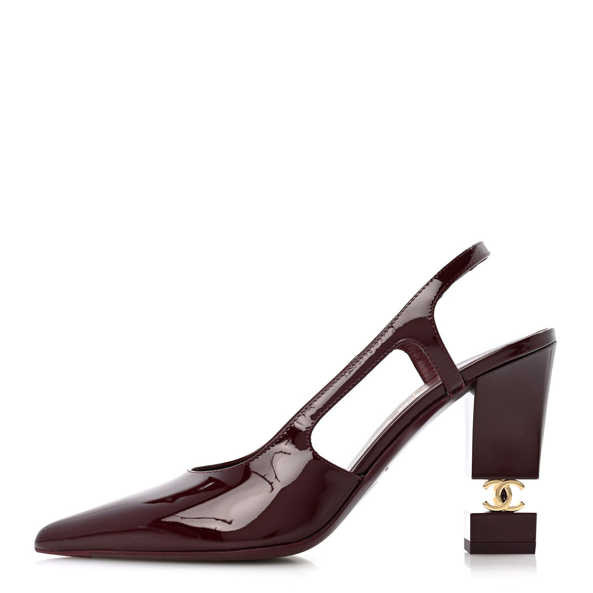 Patent Calfskin Slingback CC Cutout Pumps 36 Dark Burgundy