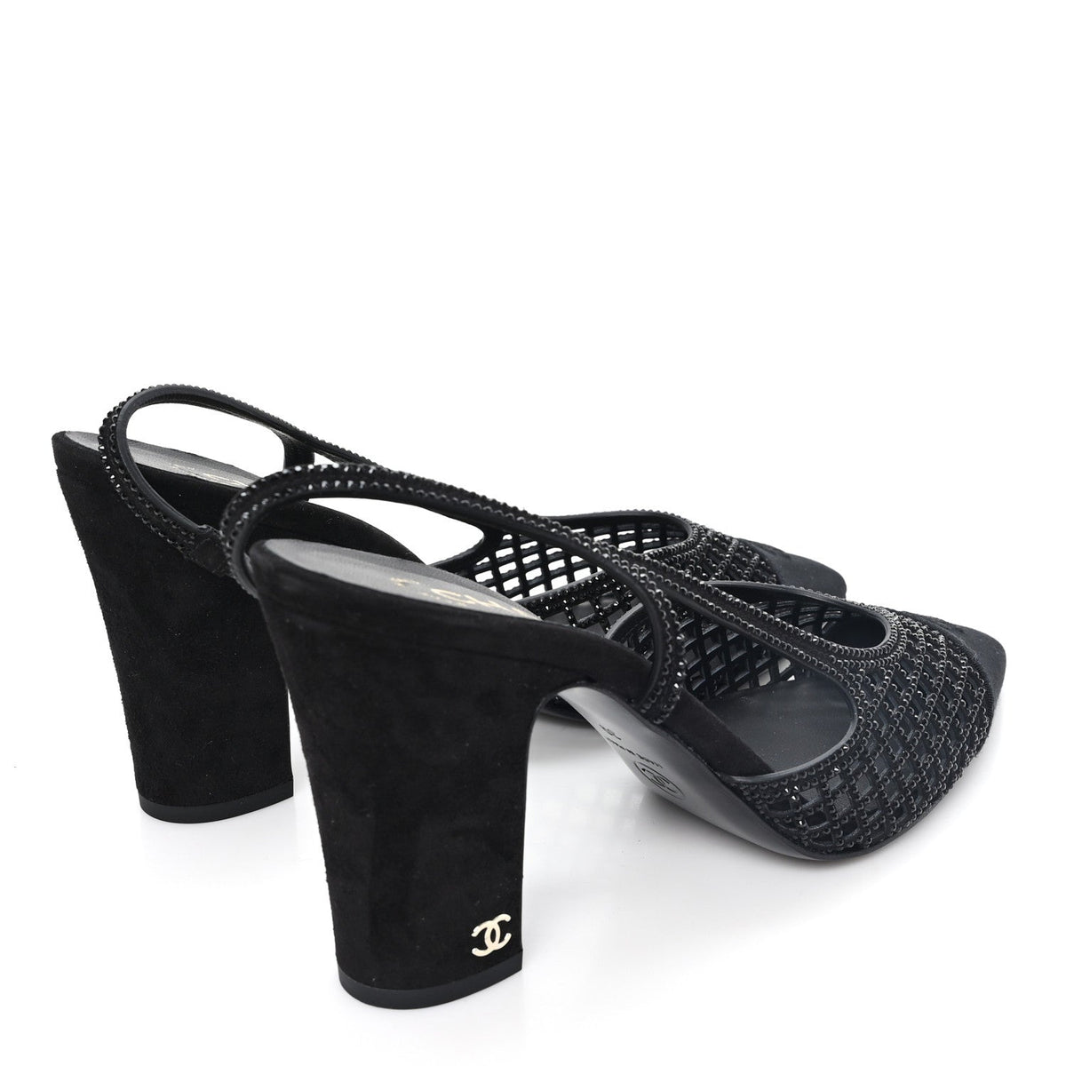 Suede Strass Grosgrain Cap Toe CC Slingback Pumps 39 Black