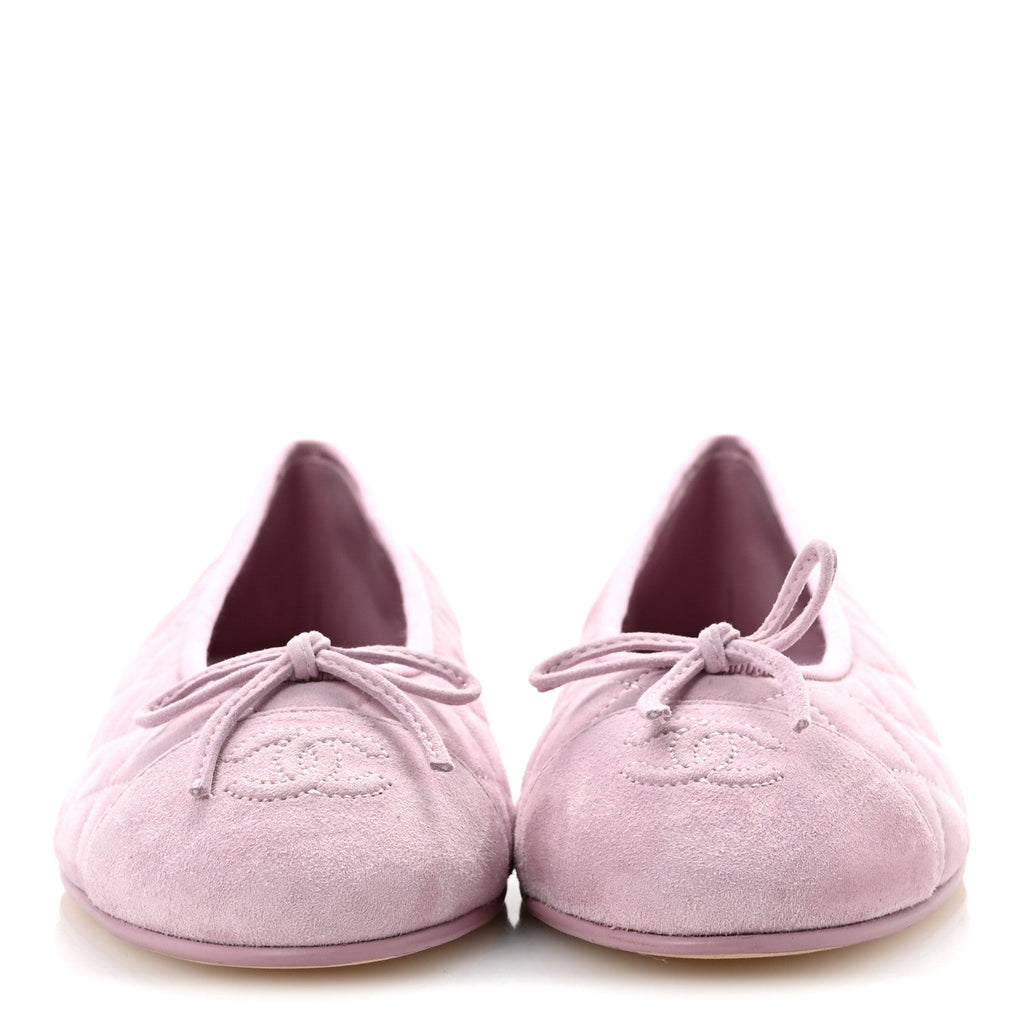 Suede Kidskin Quilted Cap Toe CC Ballerina Flats 38.5 Light Pink