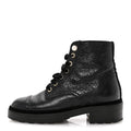Shiny Calfskin Velvet Pearl Combat Short Boots 36 Black