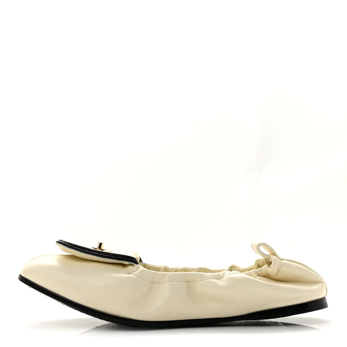 Lambskin CC Turnlock Ballerina Flats 37 Ivory Black