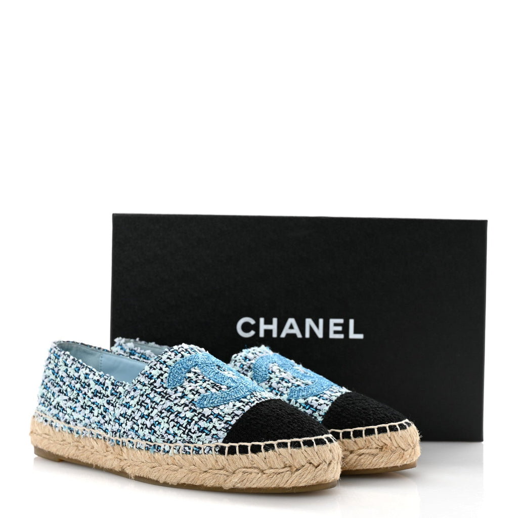 Tweed CC Espadrilles 36 Navy Blue Green Blue