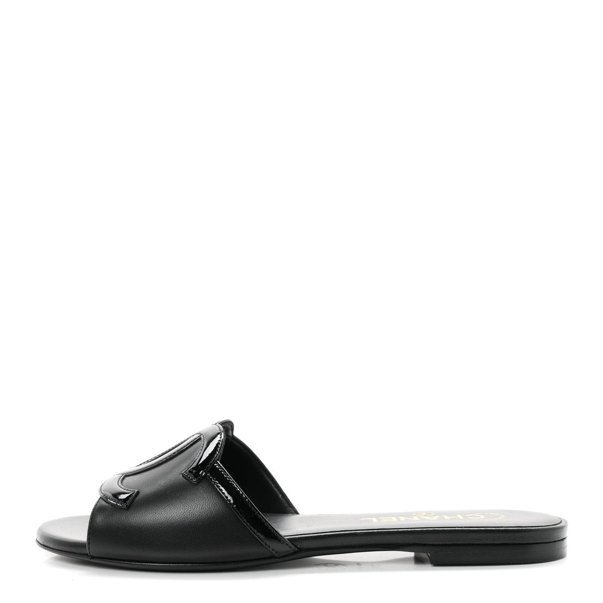 Lambskin Patent Calfskin CC Cutout Mules 37.5 Black