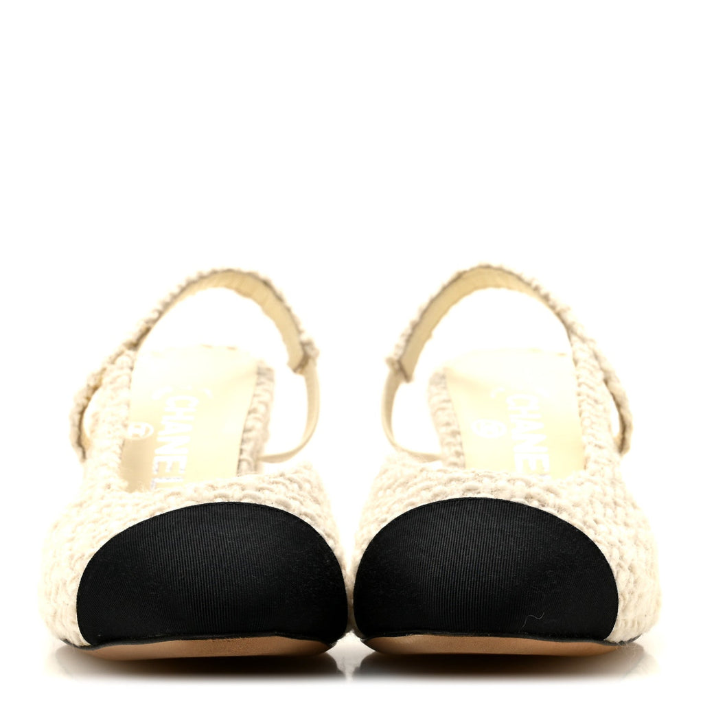 Tweed Cap Toe CC Slingback Pumps 36 Ivory Black