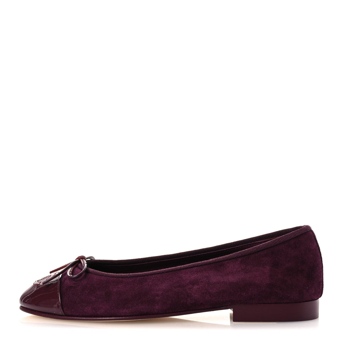 Suede Calfskin Patent Cap Toe CC Ballerina Flats 36 Burgundy