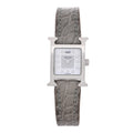 Stainless Steel Alligator Diamond Mother of Pearl 17.2mm Heure H Hour Quartz Watch Gris Perle