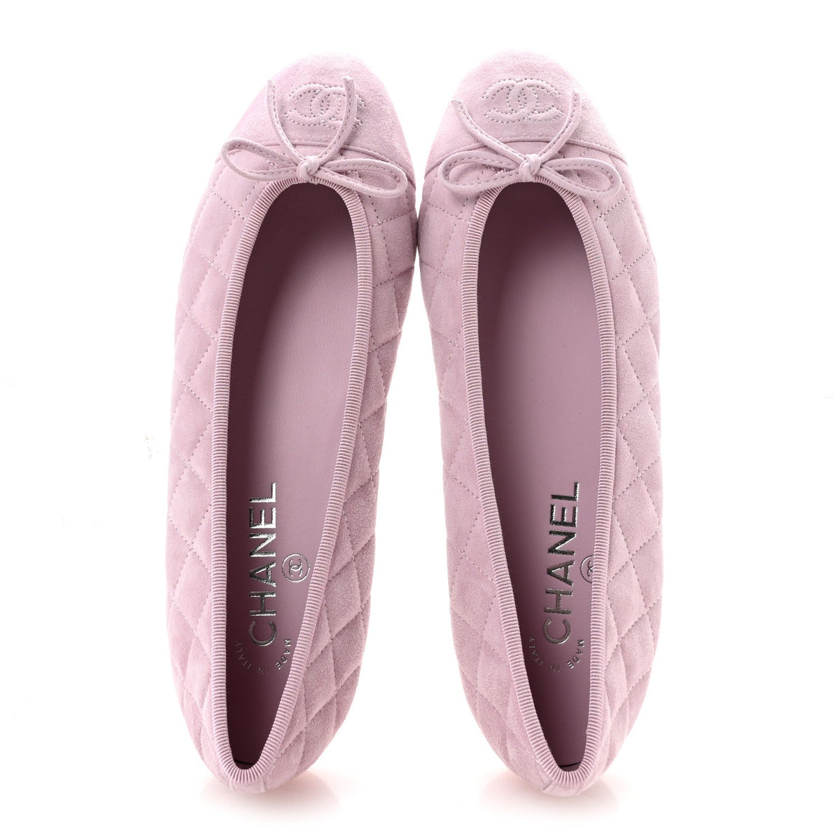Suede Kidskin Quilted Cap Toe CC Ballerina Flats 38.5 Light Pink