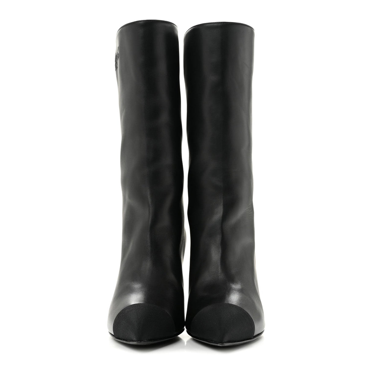 Lambskin Grosgrain Cap Toe Short Boots 35.5 Black