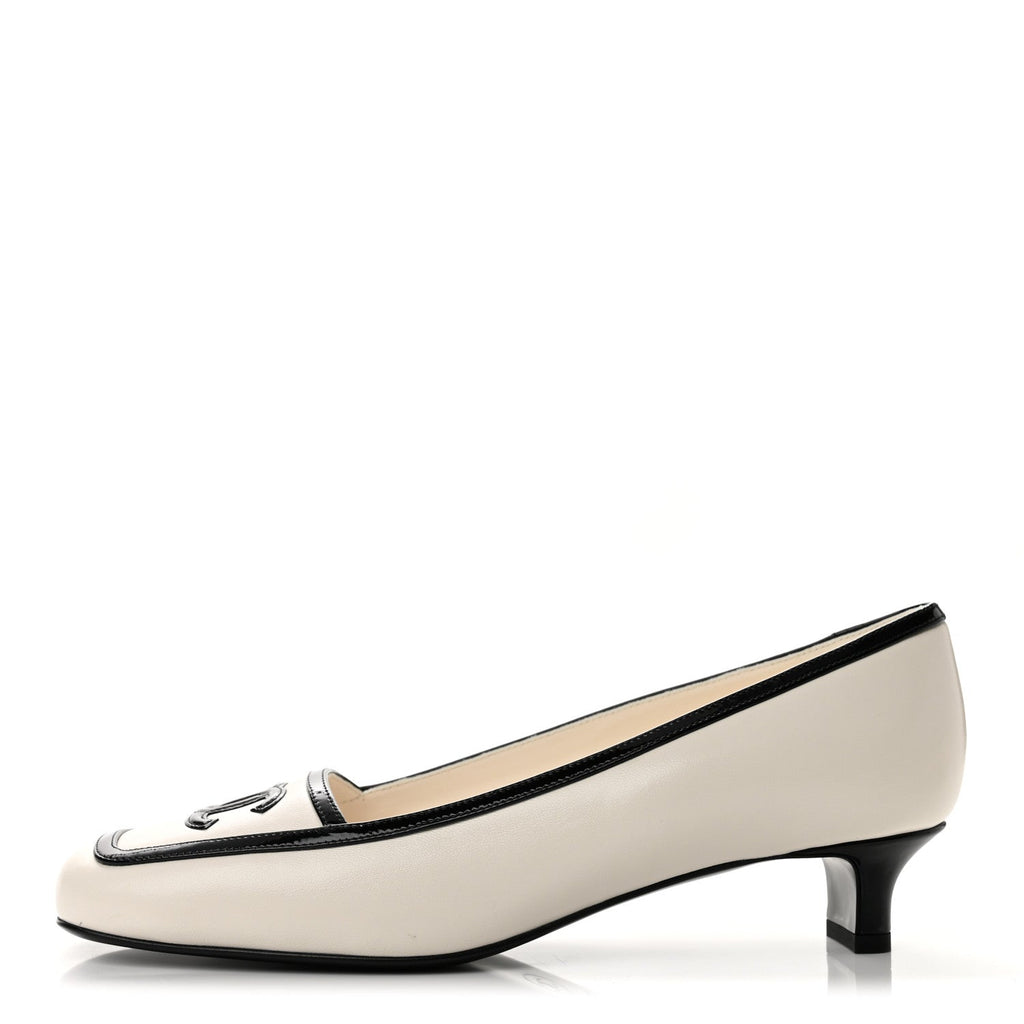 Lambskin Patent Calfskin CC Pumps 39.5 White Black
