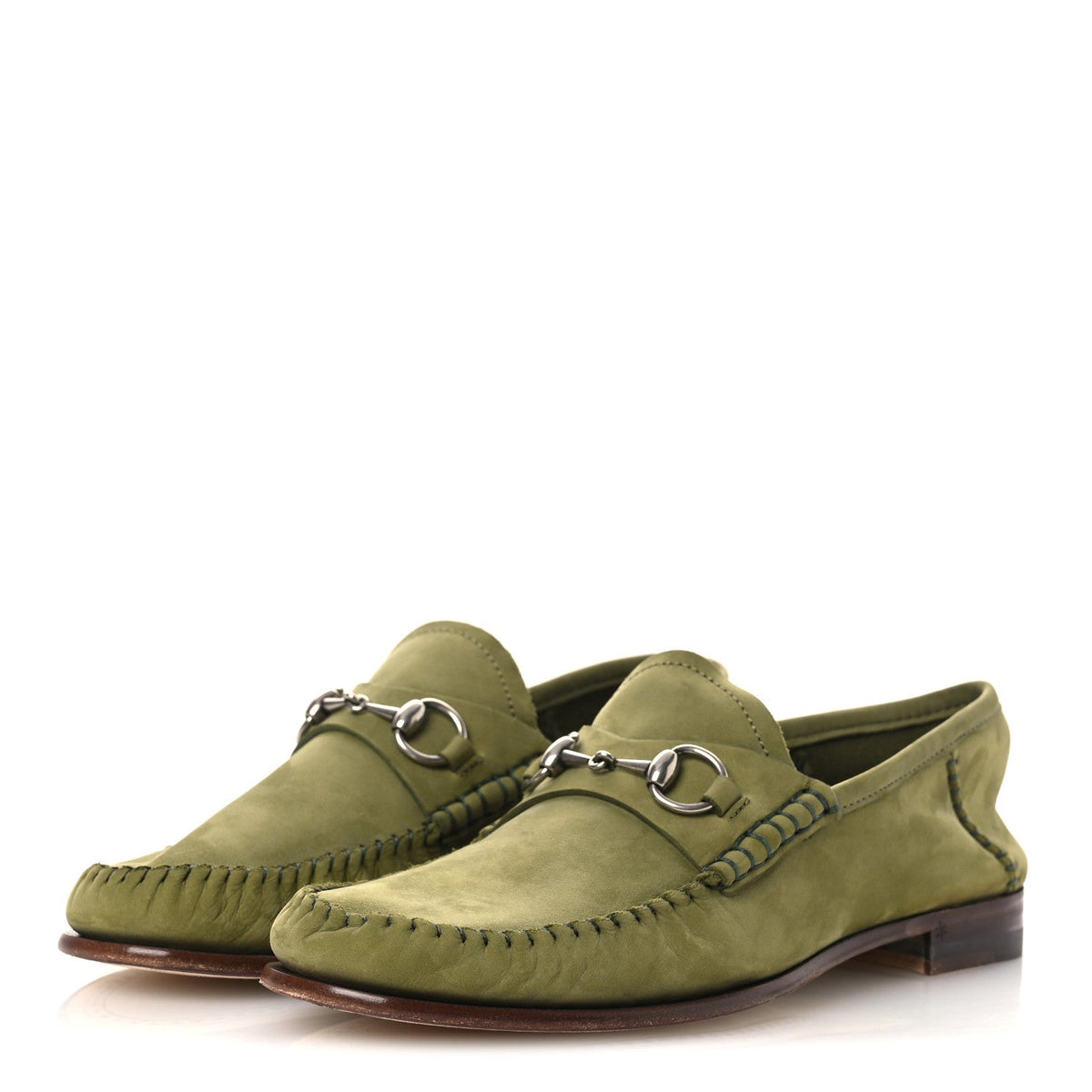 Nubuck Womens Horsebit Loafers 37 Herbs Light Green