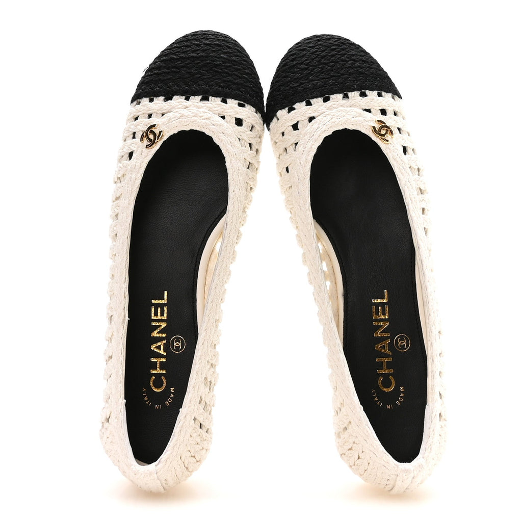 Mesh Crochet Cap Toe Ballerina Flats 39.5 White Black