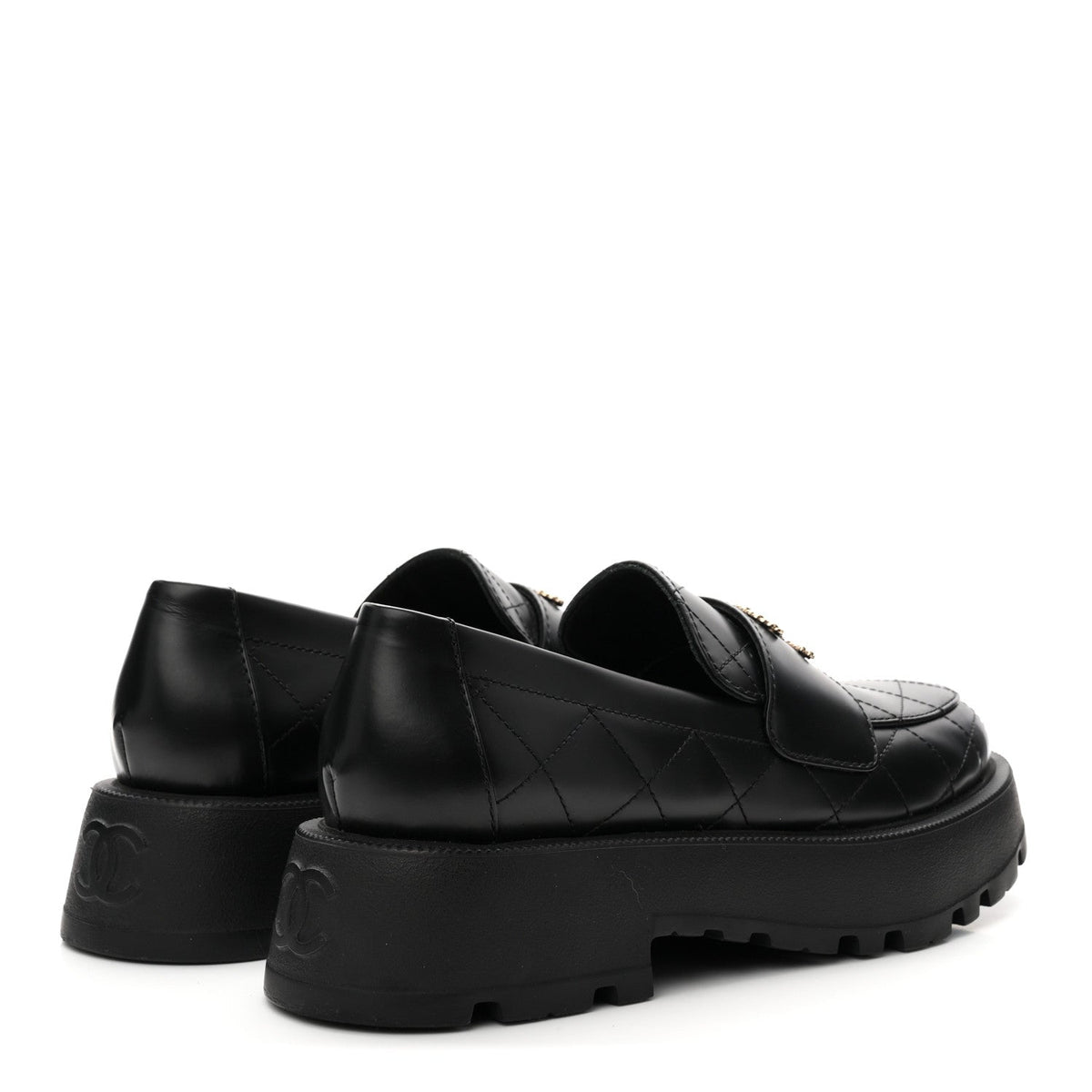 Calfskin Stitched CC Loafers 38.5 Black