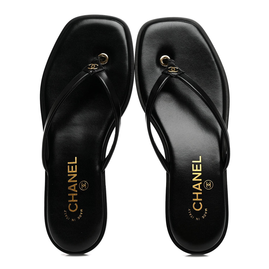Goatskin CC Times Square Thong Sandals 37.5 Black