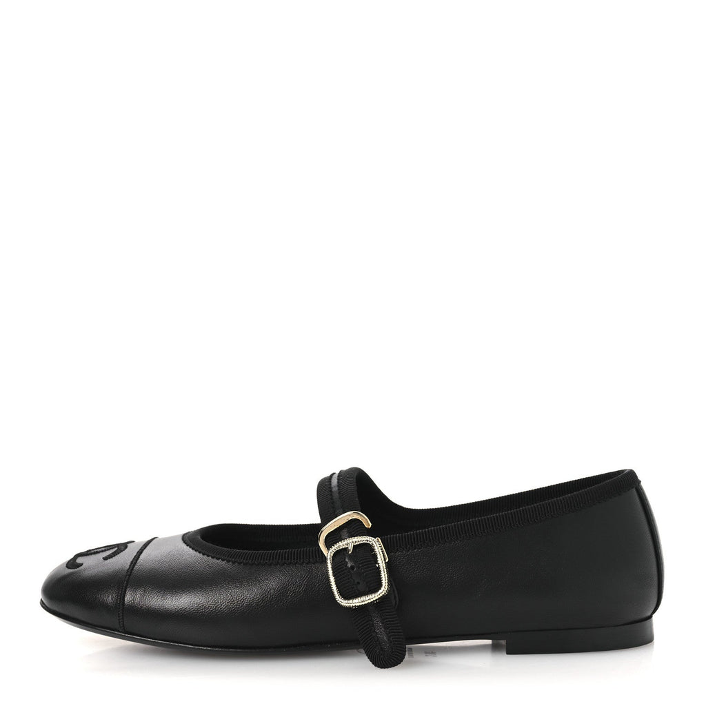 Lambskin Mary Jane Flats 36 Black