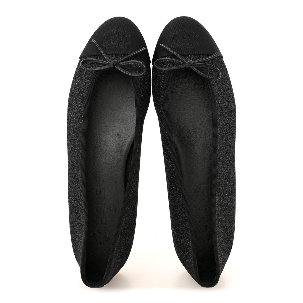 Glitter Grosgrain Cap Toe CC Ballerina Flats 40 Black