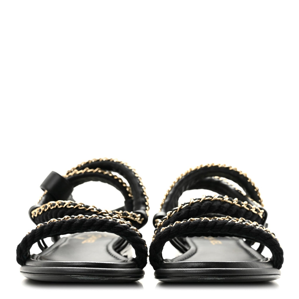 Cord Lambskin CC Chain Sandals 39 Black