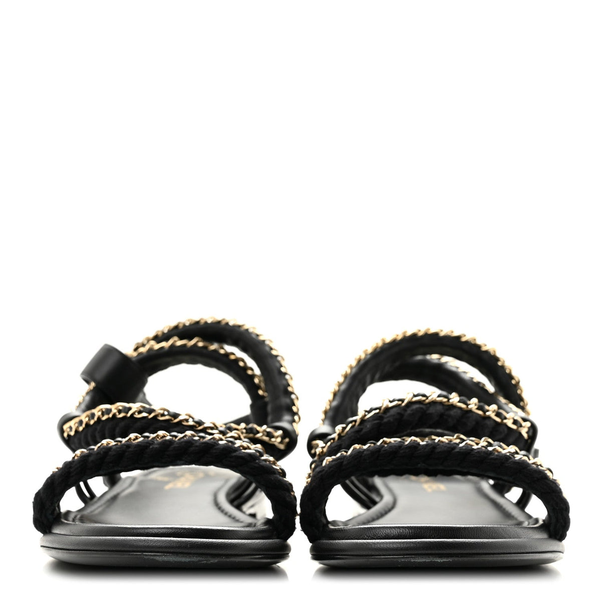 Cord Lambskin CC Chain Sandals 39 Black